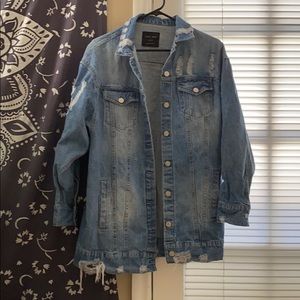 Cute oversized distressed jean jacket